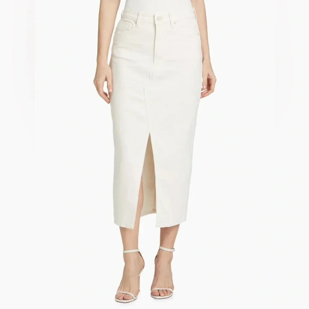 Good American Slit-Front Denim Midi-Skirt White/Ivory Size 10/30